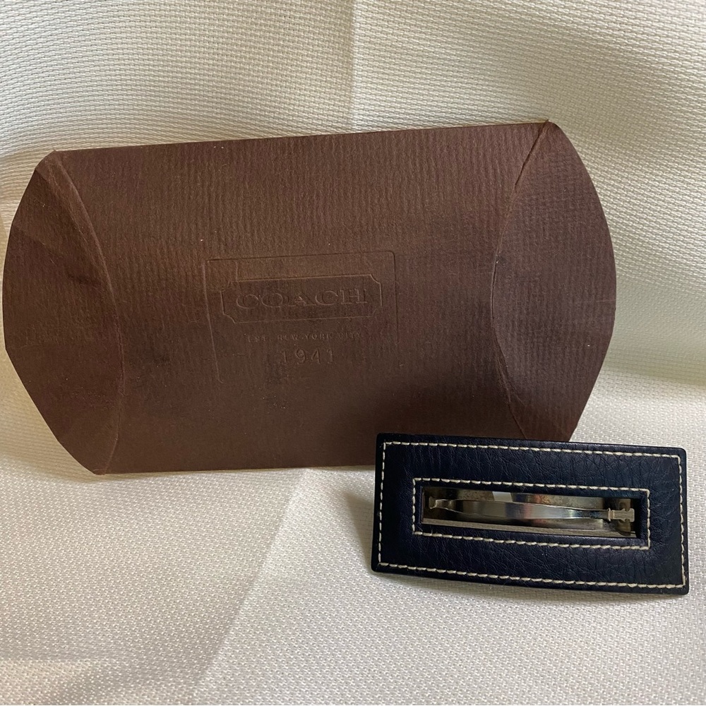 New vintage Coach black leather hair clip with gift box.  Made in Italy!
